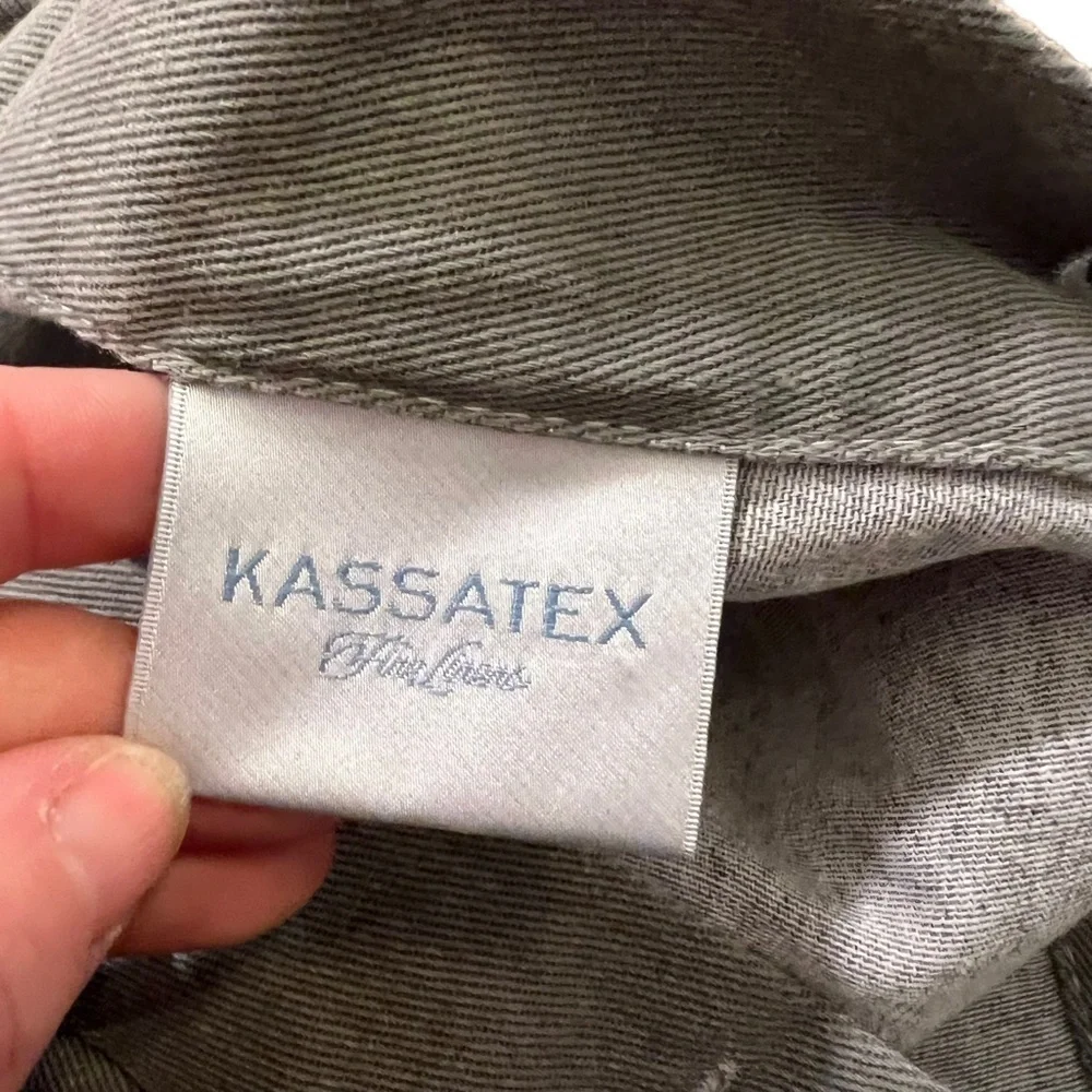 Kassatex Fine Linens Hampton Stripe Shower Curtain White Gray 100% Cotton